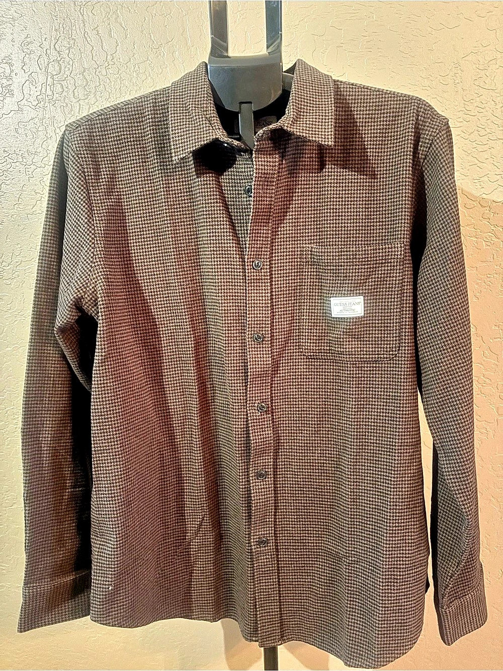 Guess Jeans Houndstooth Button Down Shirt in Brown & Black